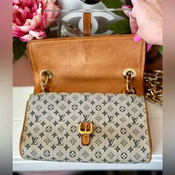 Louis Vuitton Grey/Navy Monogram Mini Lin Camille Crossbody Chain Flap Bag - Picture 9 of 14